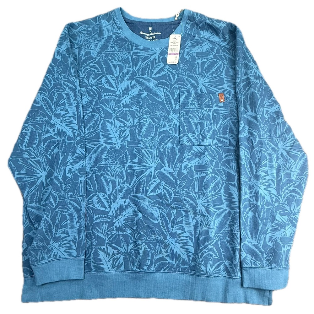 Tommy Bahama Sweatshirt Mens XXL Blue Indigo Palms Ben and Terry ST227404